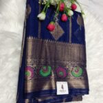 Dark Blue Tissue Organza Banarasi Silk Saree