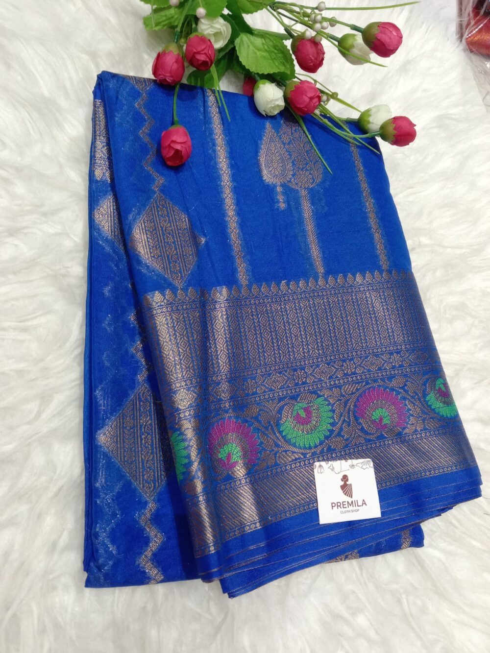 Navy Blue Tissue Organza Banarasi Silk Saree