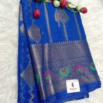 Navy Blue Tissue Organza Banarasi Silk Saree