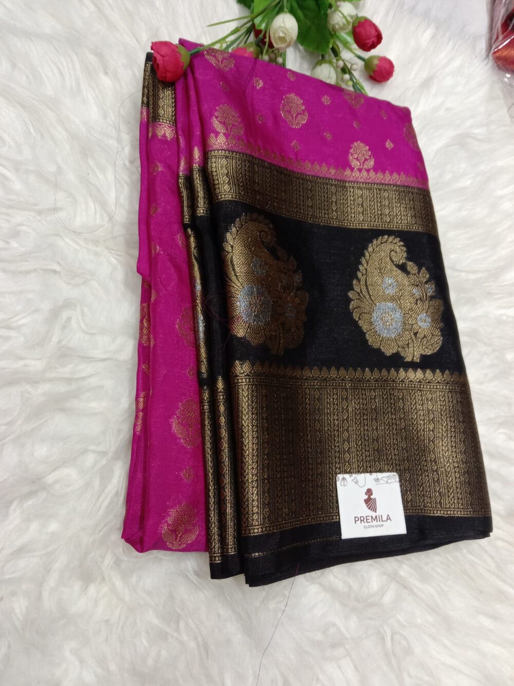 Hot Pink Tissue Organza Banarasi Silk Saree