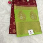 Marron with Green Tissue Organza Banarasi Silk Saree
