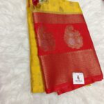 Yellow with Red Tissue Organza Banarasi Silk Saree