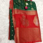 Bottle Green with Red Tissue Organza Banarasi Silk Saree