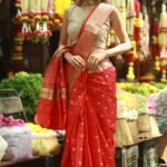 Celebrity Inspired Red Tissue Saree